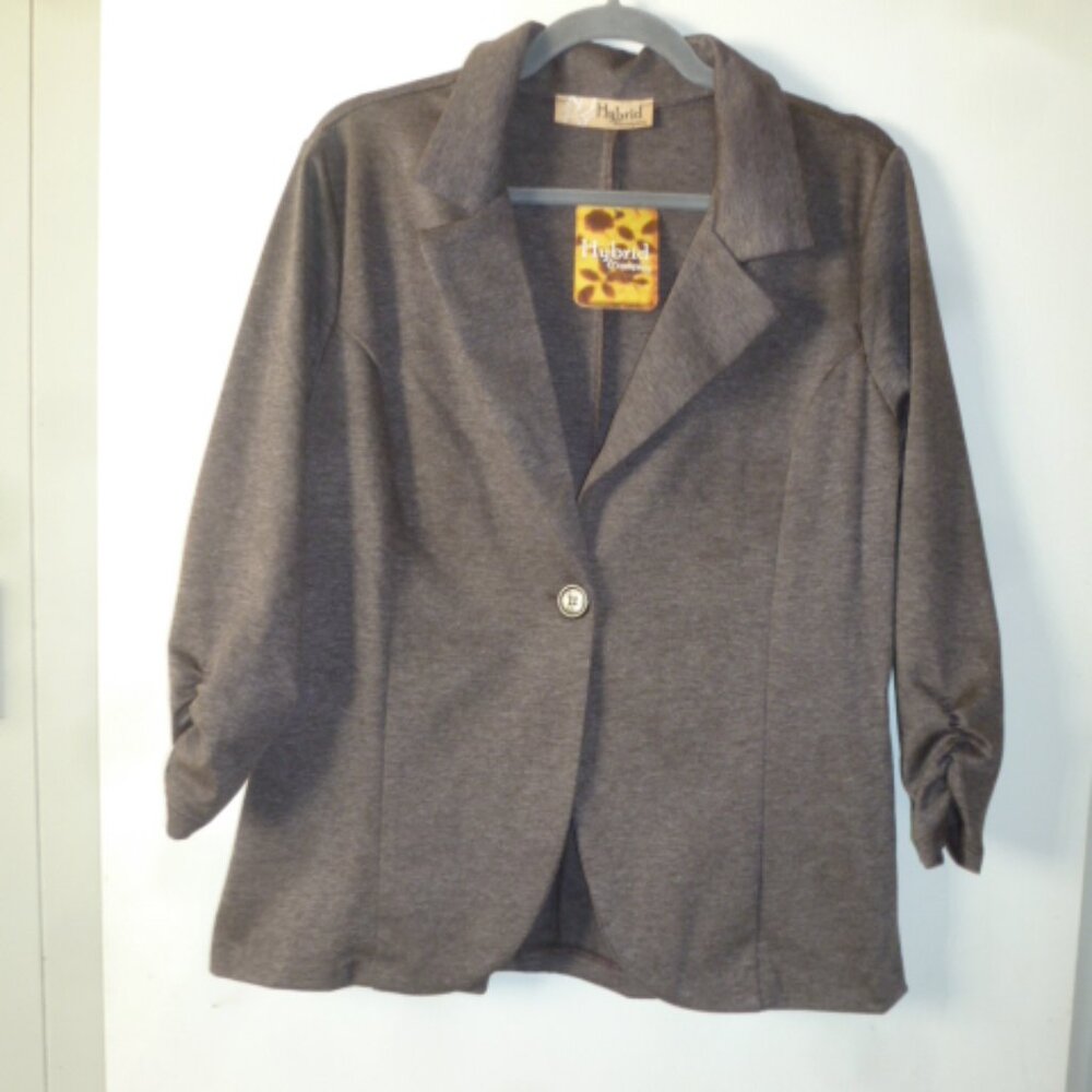 Hybrid & Company Women's Casual Work Office Brown Blazer Jacket Stretch